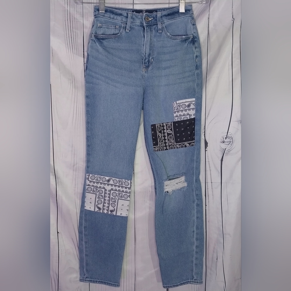 Hollister Ultra High Rise Mom Jeans With Paisley Patchwork